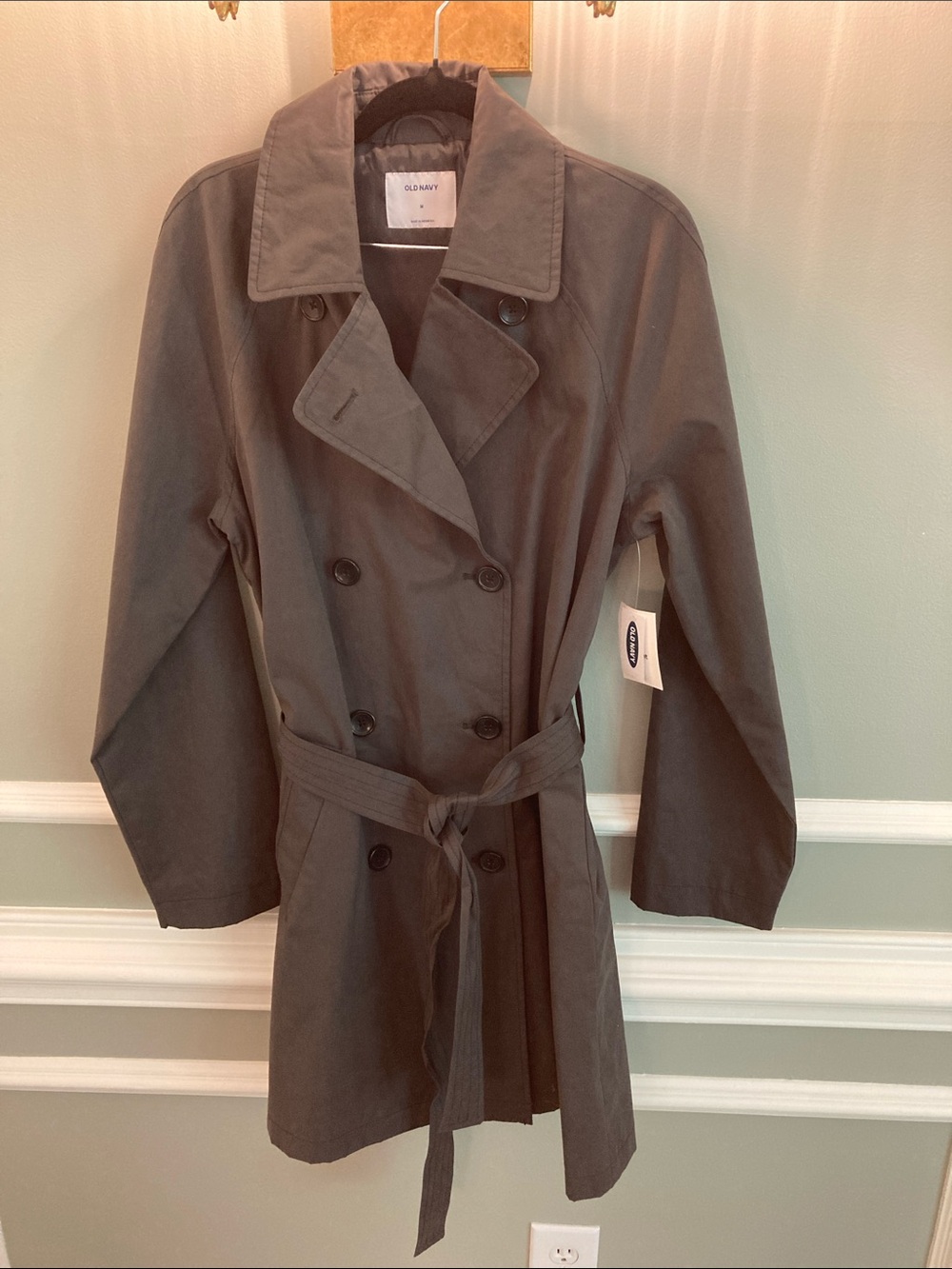 Old Navy dark grey Double-Breasted Trench Coat with Waist Tie